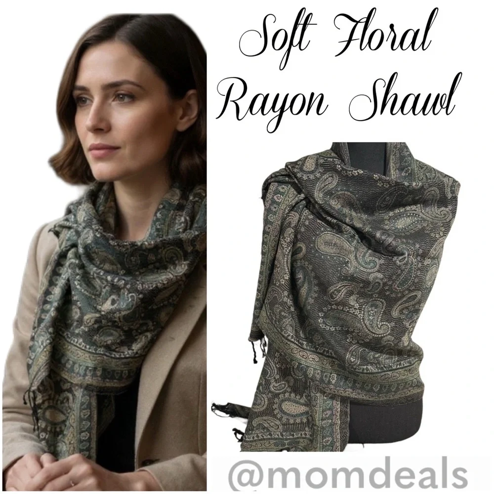 Elegant Shawl in Earthy Green- Versatile Wrap, Stole, Scarf, Veil, Soft & Cozy